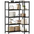 thumbnail image 1 of Casaottima Corner Bookshelf 5 Tier, 57 Inches Reversible Book Shelf for Living Room,  Wooden Bookcase with Open Shelves and Metal Frame for Bedroom, Home Office, Kitchen, Black, 1 of 16