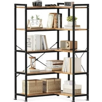 Casaottima Corner Bookshelf 5 Tier, 57 Inches Reversible Book Shelf for Living Room, Wooden Bookcase with Open Shelves and Metal Frame for Bedroom, Home Office, Kitchen, Rustic Brown