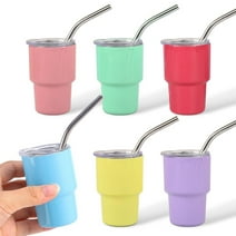 Casapre 3 oz Mini Tumbler Shot Glass with Straw, Colored Modern Stainless Steel Sublimation Tumblers Double Wall Vacuum Insulated Cups 6 Pcs