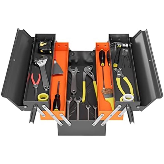 Casart 27 x 21 x 8.5 Metal Tool Box, Portable 5-Tray Steel Tool Cabinet with Cantilever,Padlock Eyes, Folding Storage Box$$Tools