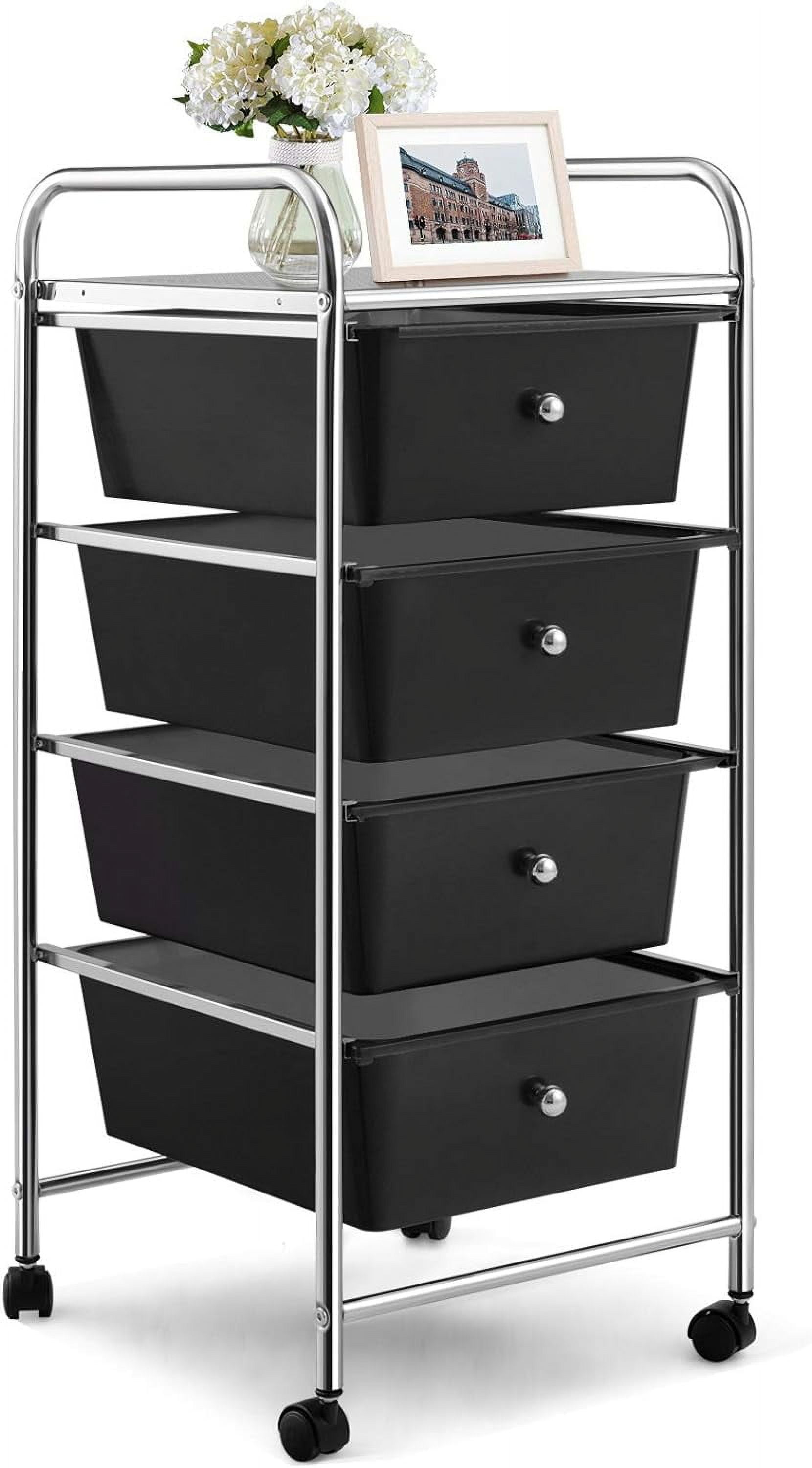Casart 4Drawers Storage Cart Bin W/ Wheels And Stable Mental Frame For
