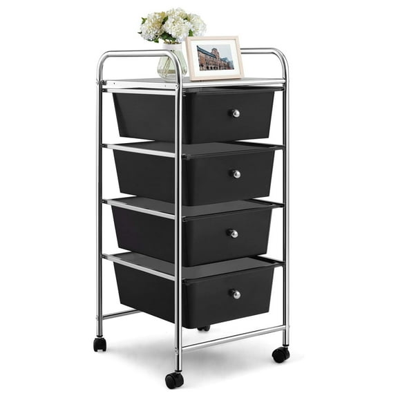 Casart 4-Drawers Storage Cart Bin W/Wheels and Stable Mental Frame for Office,Home Rolling Storage Organizer (Black)