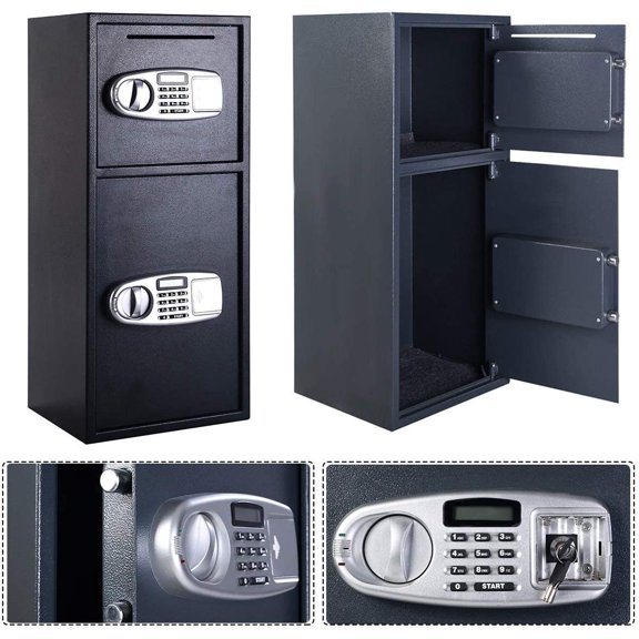 Casart Double Door Safe Box, Digital Safe Depository Drop Box with Keys for Home and Office, Security Lock Box for Gun, Cash and More