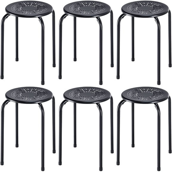 Casart Round Steel Stool Set of 6 Stackable 17.5-Inch Backless Nesting Stool with Metal Frame, X-Shape Connection & Non-Slip Feet Plastic Stool for Home, Office, Classroom Flexible Seating(Black)