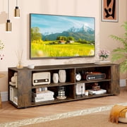 Casart TV Stand for TVs up to 65, Modern Wood Entertainment Center with 8 Cubby Open Storage Shelves, Media TV Console Table for Home and Living Room Rustic Brown