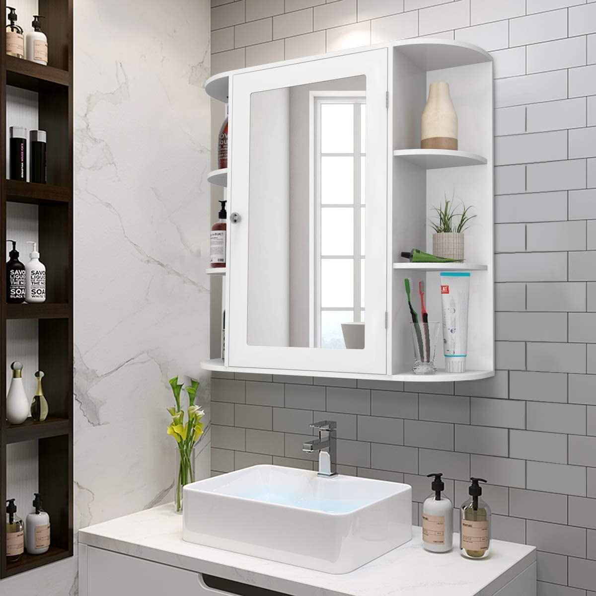 Casart Wall Mounted Bathroom with Mirror, Single Door Medicine
