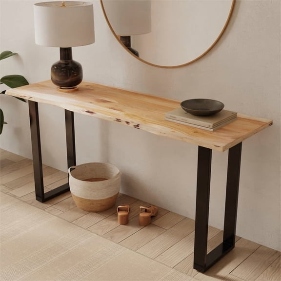 Casartis Living Transitional 70" Solid Wood Live Edge Console in Natural & Black