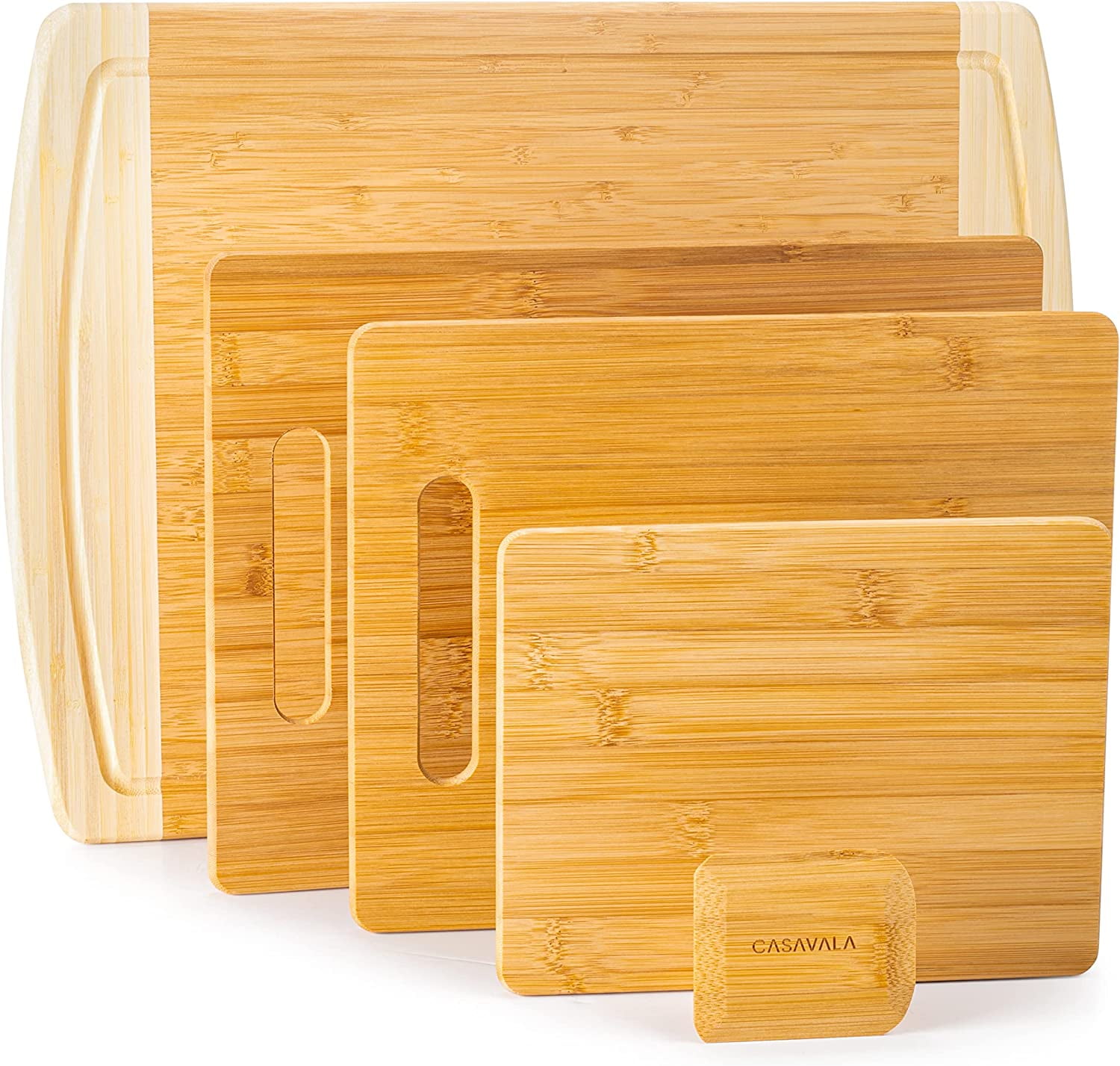 Casavala Natural Bamboo Kitchen Cutting Board Set NonSlip 5 Piece Set