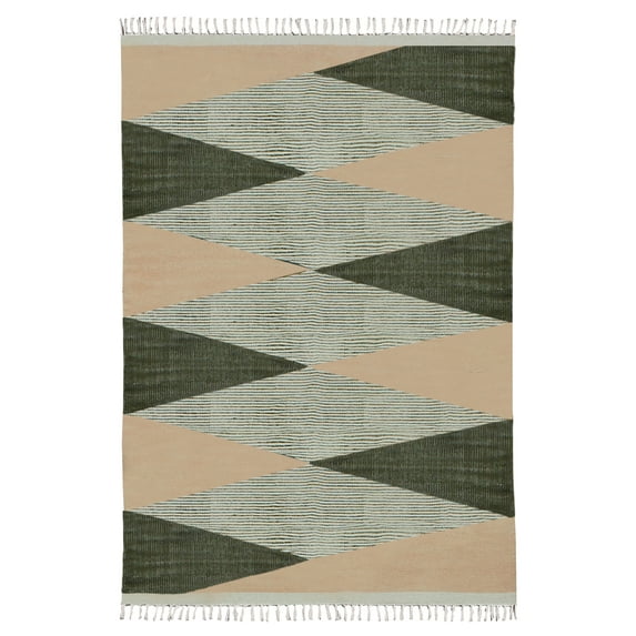 Casavani - 10'x18' Area Rugs for Living Room & Dining Room Handblock Printed Green Cotton Dhurrie