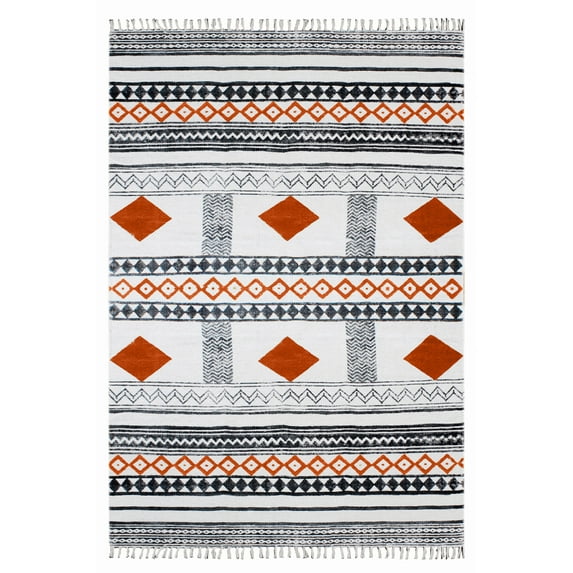 Casavani - 10'x18' Orange Block Printed Cotton Area Rugs for Living Room Outdoor Patio Rugs