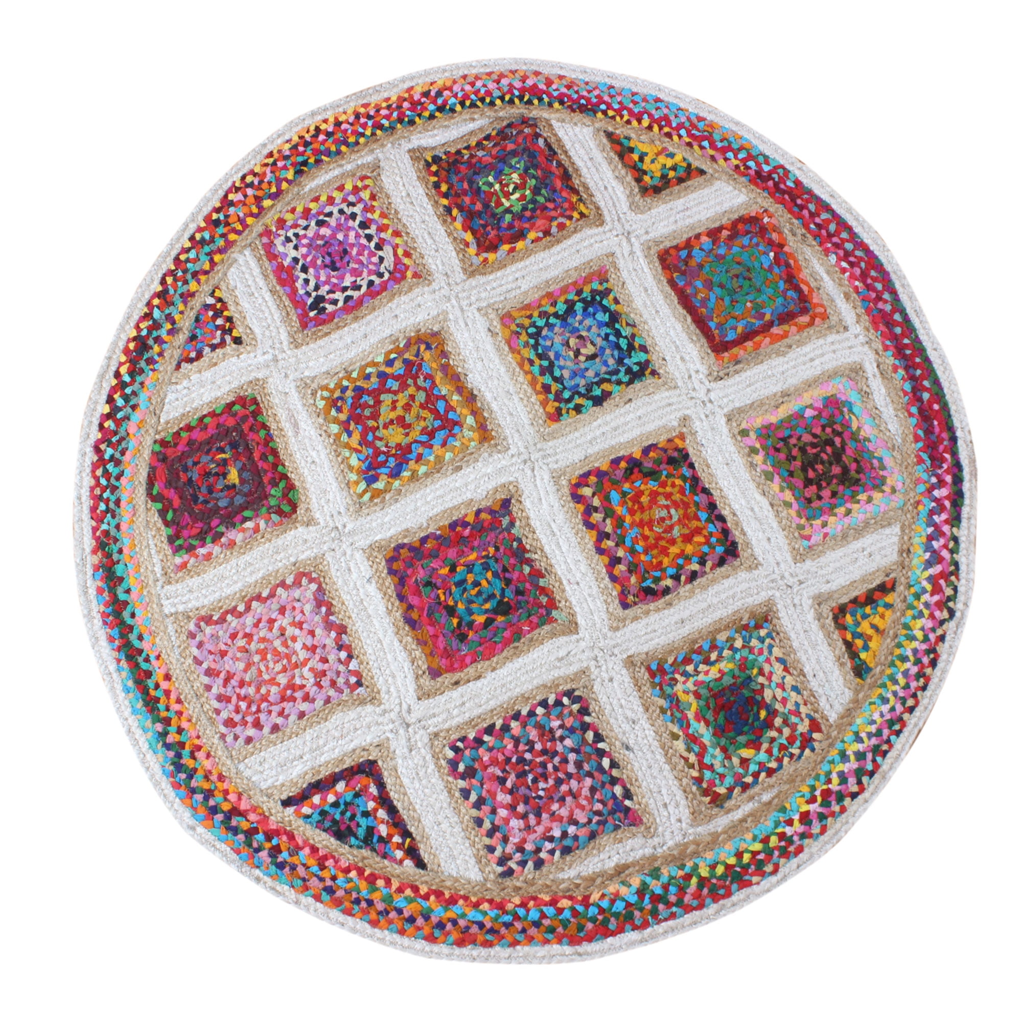 Casavani 100 Indian Natural Chindi Cotton & Jute Rug Geometric Beige