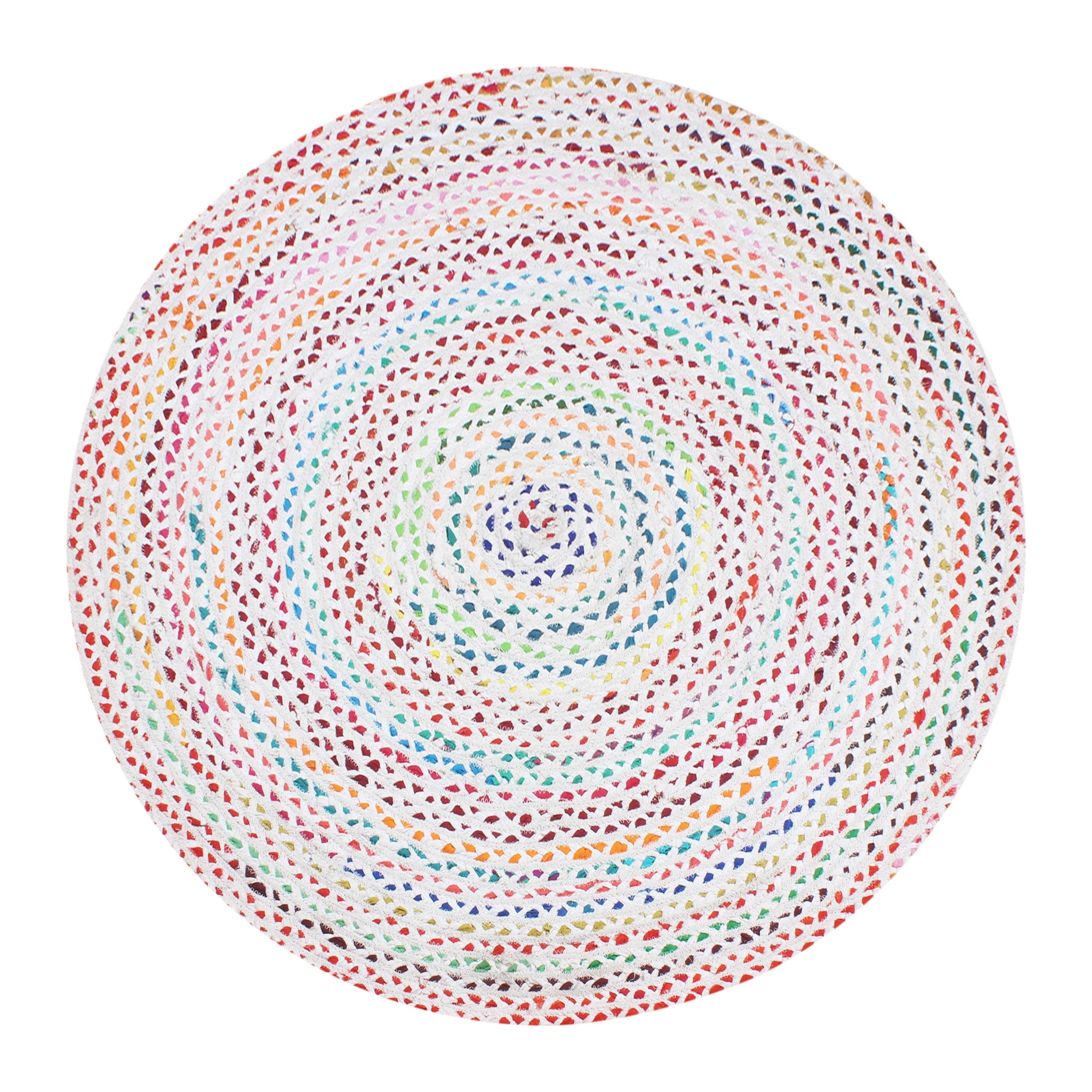 Casavani 100 Indian Natural Chindi Cotton & Jute Rug Geometric White