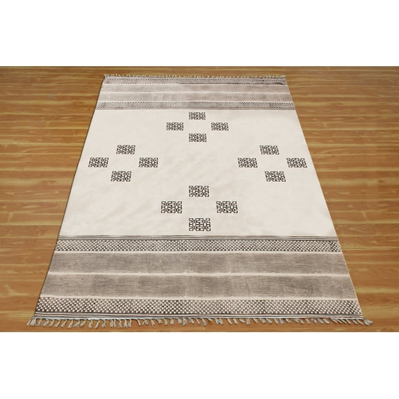 Casavani - 11'x11' Beige Block Printed Cotton Square Area Rugs for Living Room Outdoor Patio Rugs