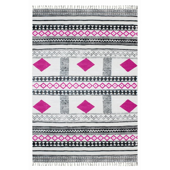 Casavani - 11'x11' Handwoven Cotton Block Printed Rugs Moroccan Pink Square Area Rugs for Farmhouse Bedroom