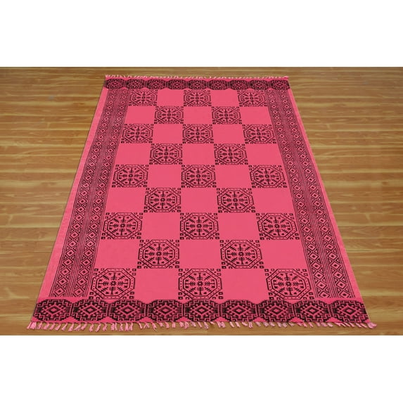 Casavani - 12'x15' Area Rugs for Living Room & Dining Room Handblock Printed Red Cotton Dhurrie
