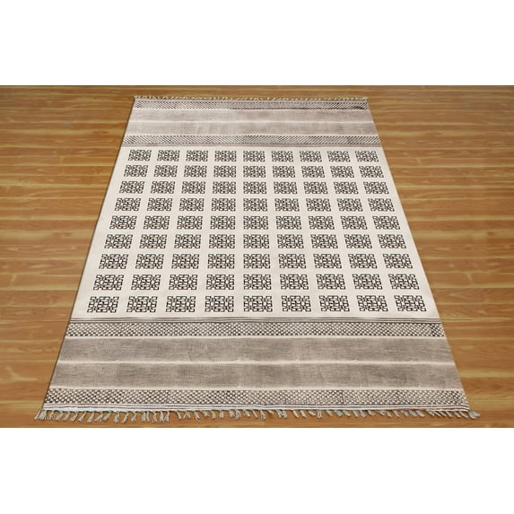 Casavani - 2'6"x8' Handwoven Cotton Block Printed Rugs Beige Cotton Area Runner Rugs for Kitchen