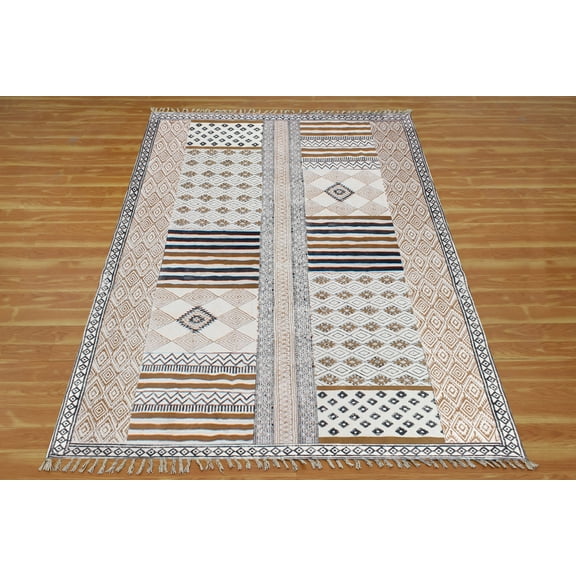 Casavani - 2'x3' Brown Block Printed Cotton Area Rugs for Living Room Outdoor Patio Rugs