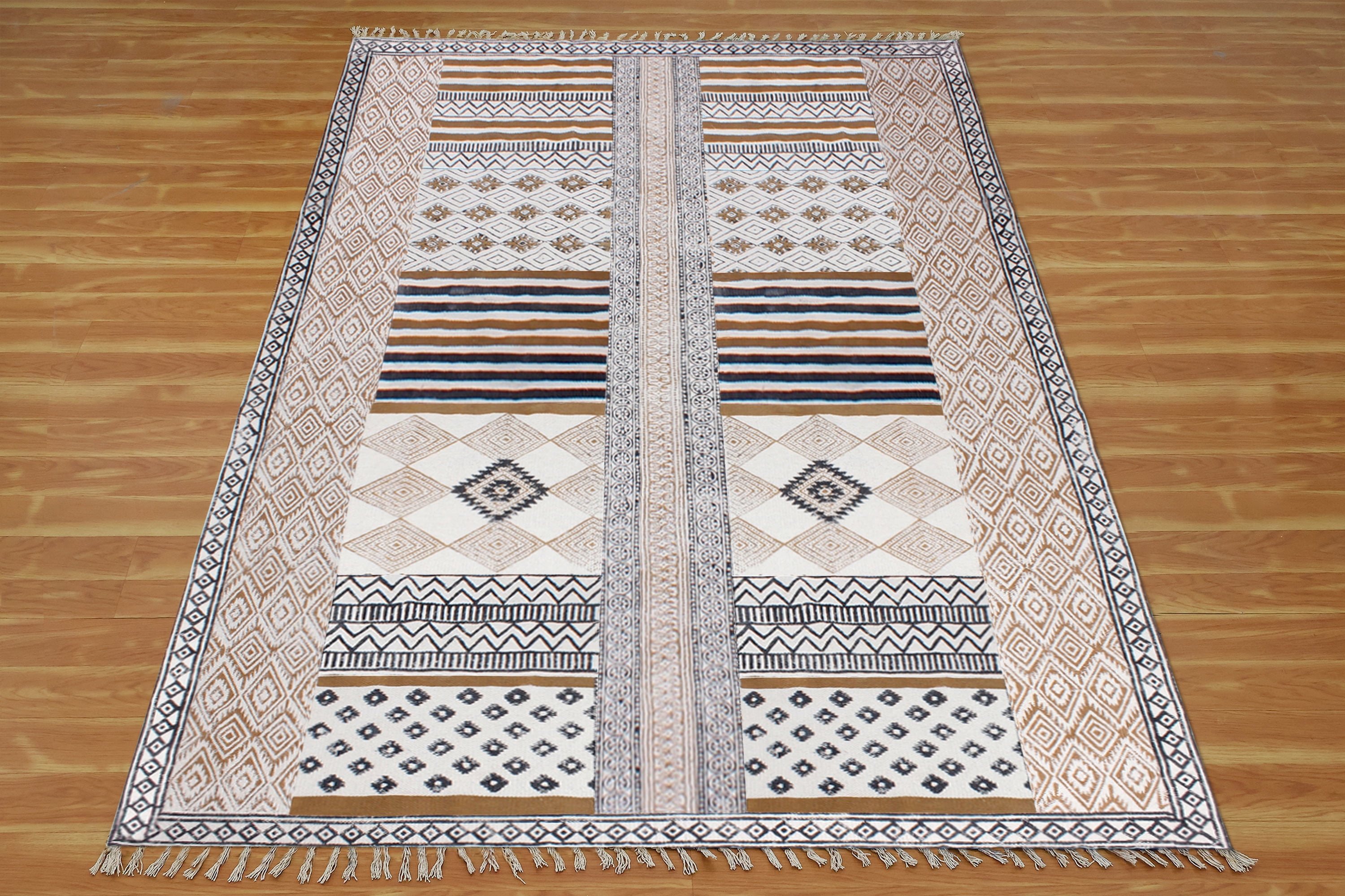 Casavani - 2'x3' Handwoven Cotton Block Printed Rugs Brown Cotton Area ...