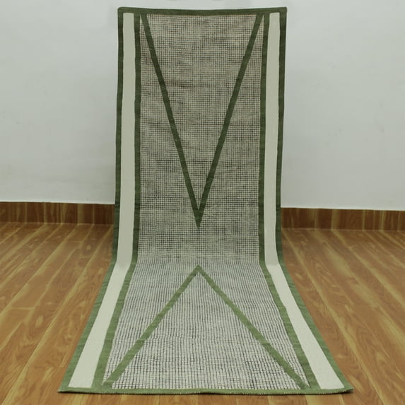 Casavani - 3'x3' Handwoven Cotton Block Printed Rugs Green Cotton Square Area Rugs for Entrance