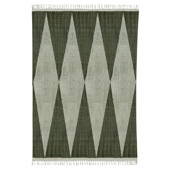 Casavani - 3'x5' Handblock Printed Green Cotton Dhurrie Area Rugs for Entrance & Kitchen