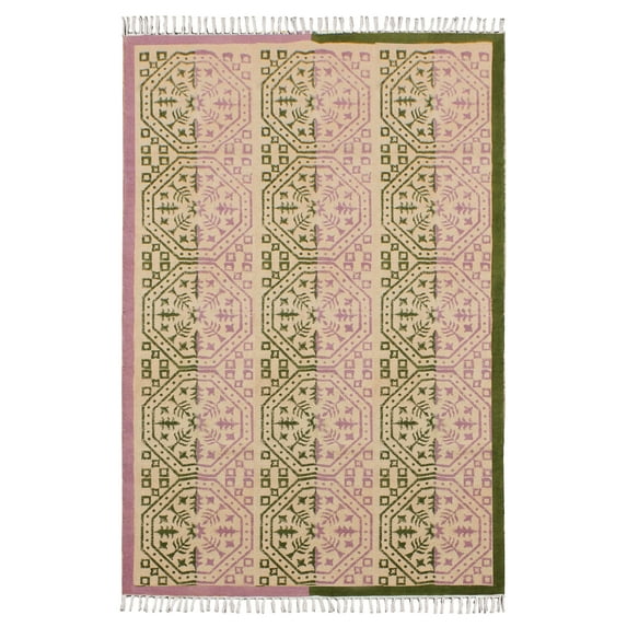 Casavani - 4'x7' Area Rugs for Living Room & Dining Room Handblock Printed Green Cotton Dhurrie