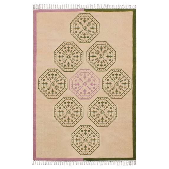 Casavani - 5'x10' Handwoven Cotton Block Printed Rugs Green Cotton Area Runner Rugs for Hallway & Stairs