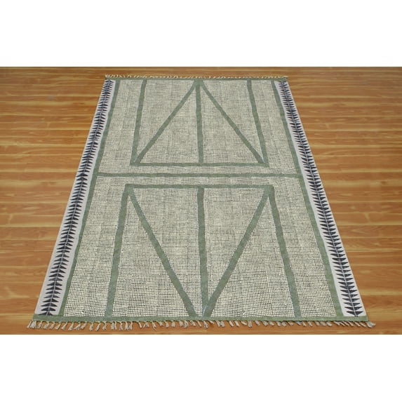 Casavani - 5'x10' Runner Area Rugs for Hallway & Stairs Green Handwoven Cotton Dhurrie