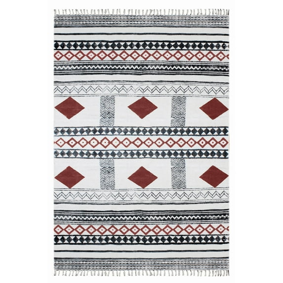 Casavani - 5'x8' Area Rugs for Living Room & Dining Room Handblock Printed Brown Cotton Dhurrie