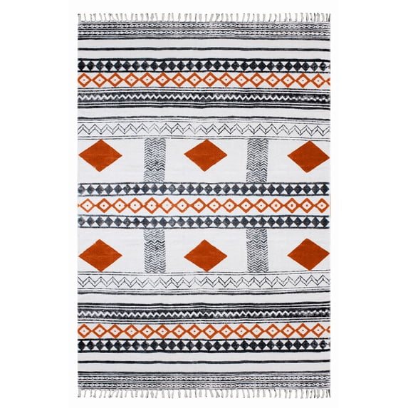 Casavani - 5'x8' Orange Block Printed Cotton Area Rugs for Living Room Outdoor Patio Rugs