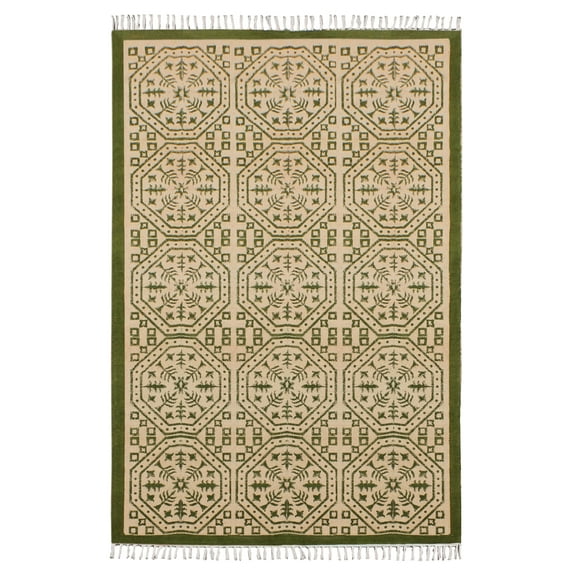 Casavani - 6'x6' Green Block Printed Cotton Square Area Rugs for Living Room Outdoor Patio Rugs
