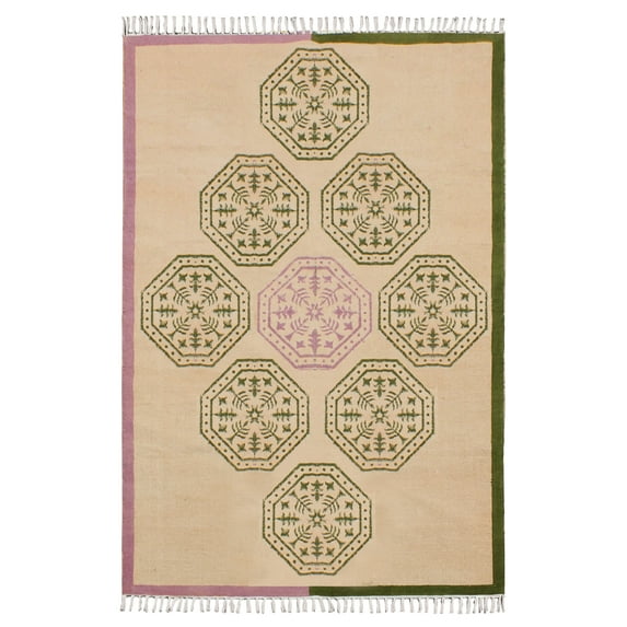 Casavani - 6'x8' Handwoven Cotton Block Printed Rugs Green Cotton Area Rugs for Bedroom