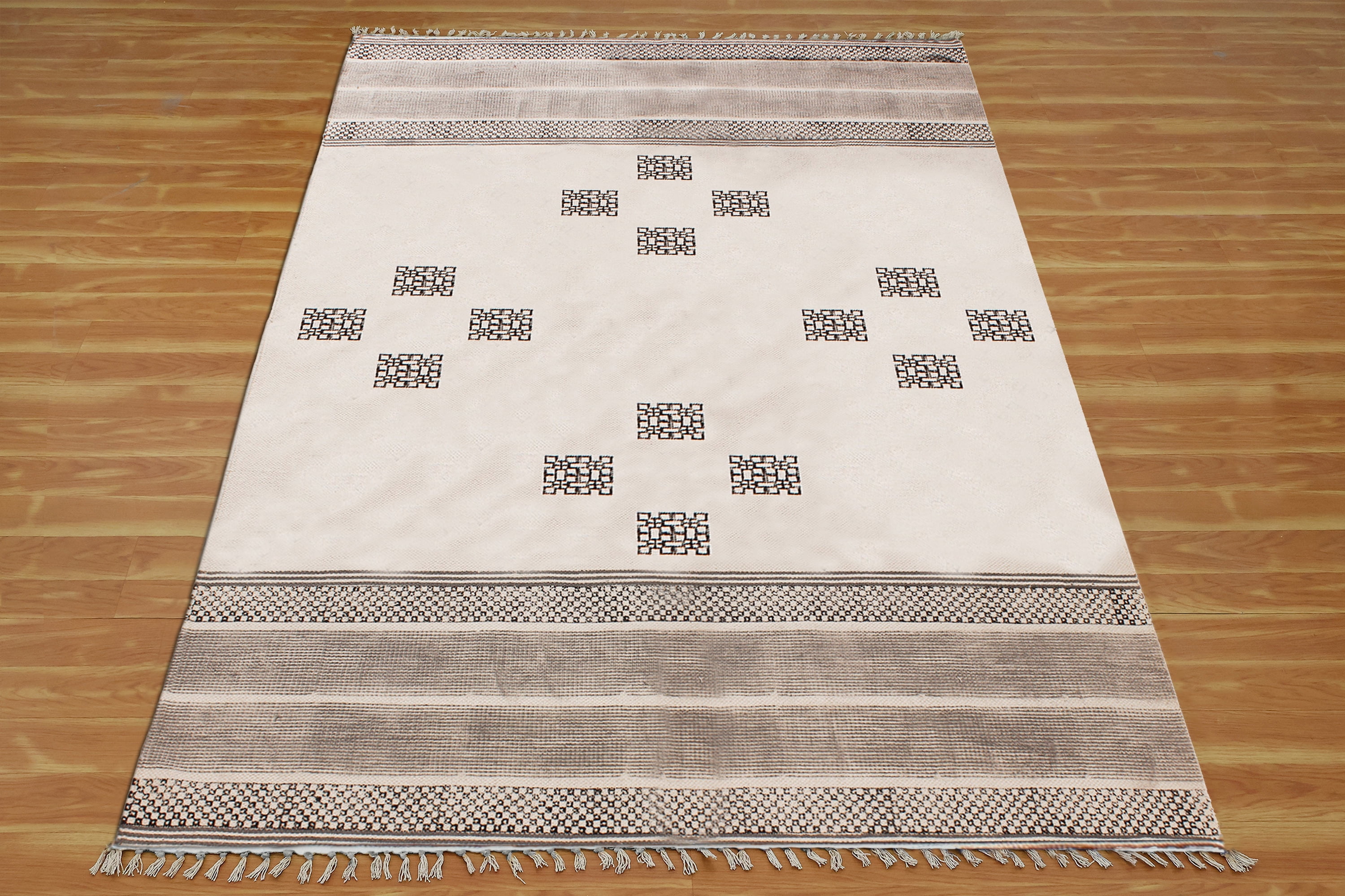 Casavani - 7'x10' Beige Block Printed Cotton Area Rugs for Living Room ...