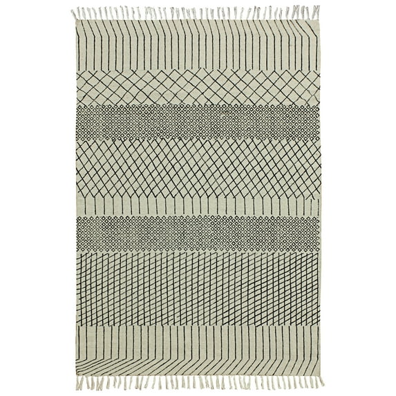 Casavani Beige Eco Friendly Dhurrie Indian Geometric Hand-Woven Rug 6x8 feet