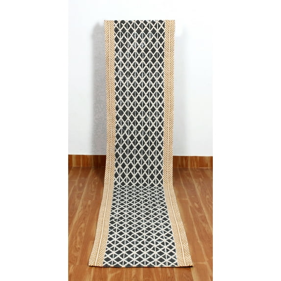 Casavani Black Cotton Hand Block Printed Dhurrie Custom Bedroom And Living Room Carpet 10x16 feet