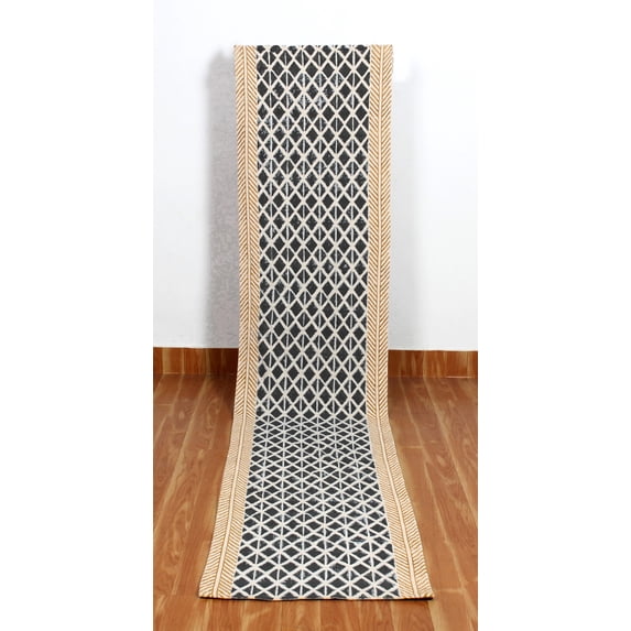 Casavani Black Cotton Hand Block Printed Dhurrie Hallway Stair Runner Rug Outdoor Rug 4x15 feet