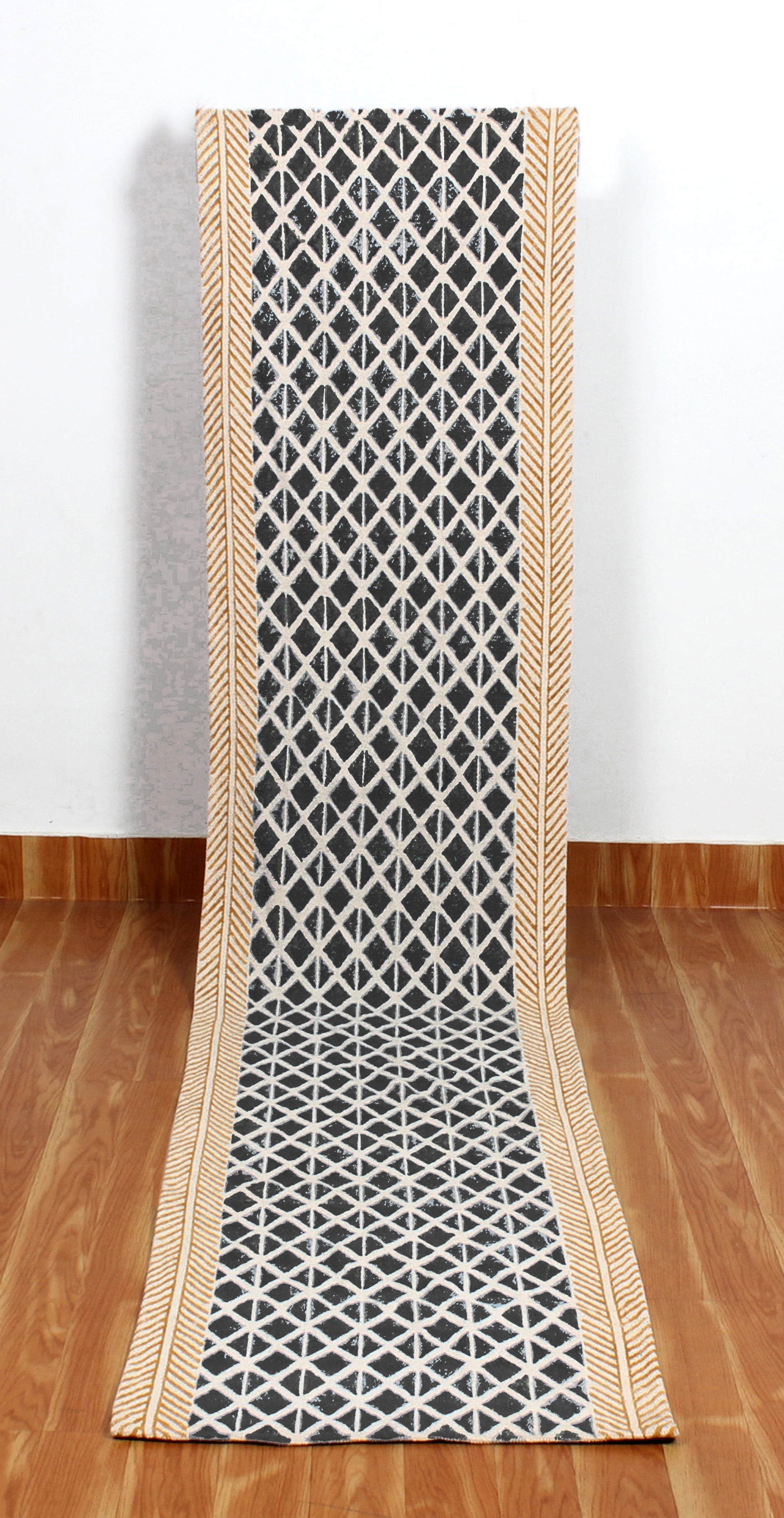 Casavani Black Cotton Hand Block Printed Dhurrie Square Living Room