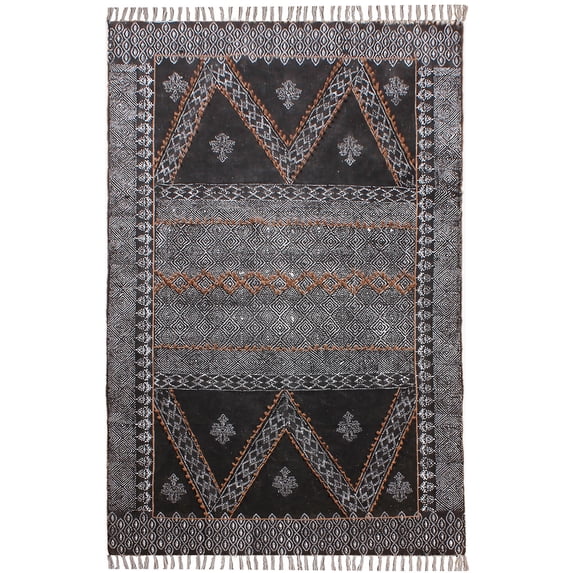 Casavani Black Multi Area Rug Indian Handmade Bedroom Carpets Yoga Mat 3x5 Feet