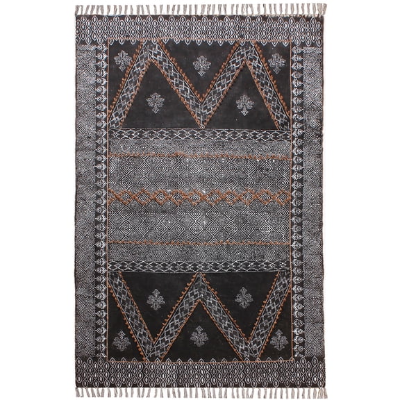 Casavani Black Multi Area Rug Indian Handmade Bedroom Carpets Yoga Mat 4x8 Feet