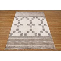 Casavani Block Printed Beige Rug For Kitchen 2'x3' Geometric Cotton Area Rugs
