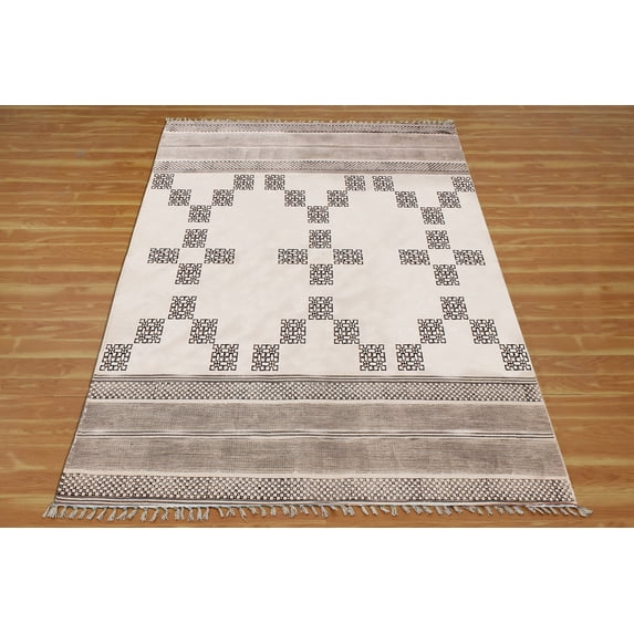 Casavani Block Printed Beige Rug For Living Room 12'x15' Geometric Cotton Area Rugs for Outdoor Patio