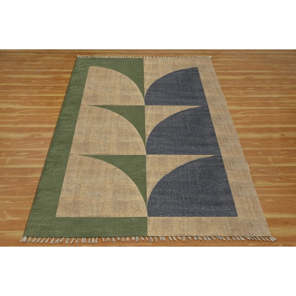 Casavani Block Printed Blue Cotton Dhurrie Square Kitchen & Study Room Carpets Outdoor Kilim 3x3 feet