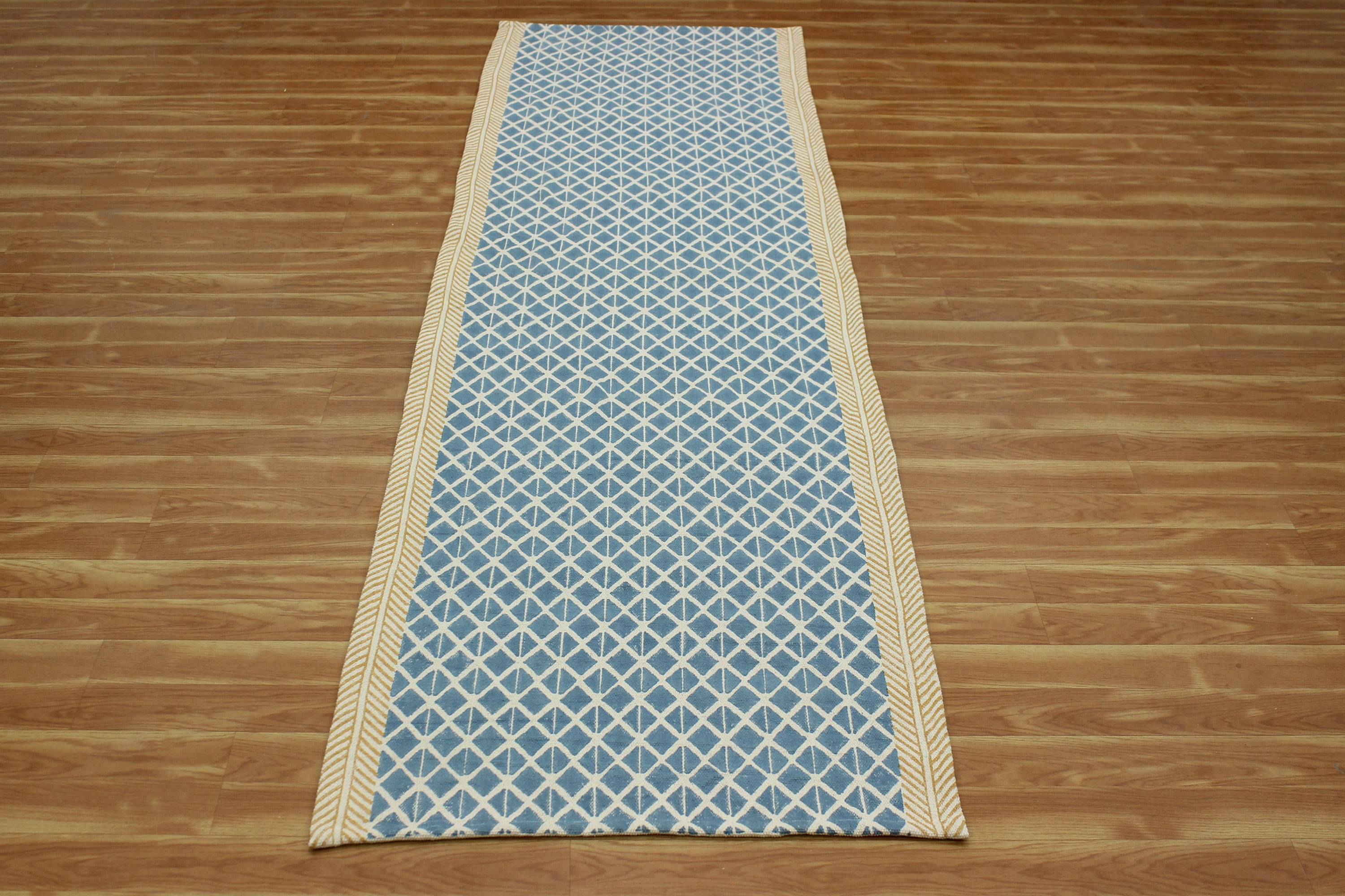 Casavani Block Printed Blue Cotton Rug Farmahouse Hallway & Stair ...