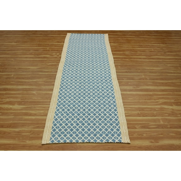 Casavani Block Printed Blue Cotton Rug Kitchen & Stair Runner Rug 2.6x10 feet