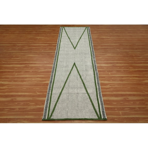 Casavani Block Printed Boho Cotton Hallway Runner Rug Green Farmhouse Kitchen Runner Rug 2.6x8 feet