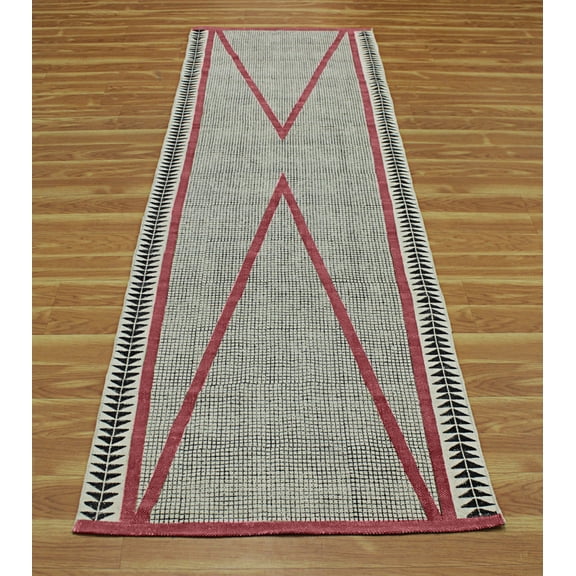 Casavani Block Printed Cotton Kitchen Runner Kilim Rug for Hallway And Stair, Red 4x10 feet
