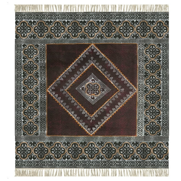 Casavani Block Printed Cotton Rug Black Kitchen Carpets Outdoor Patio Rug, Black 2x3 feet