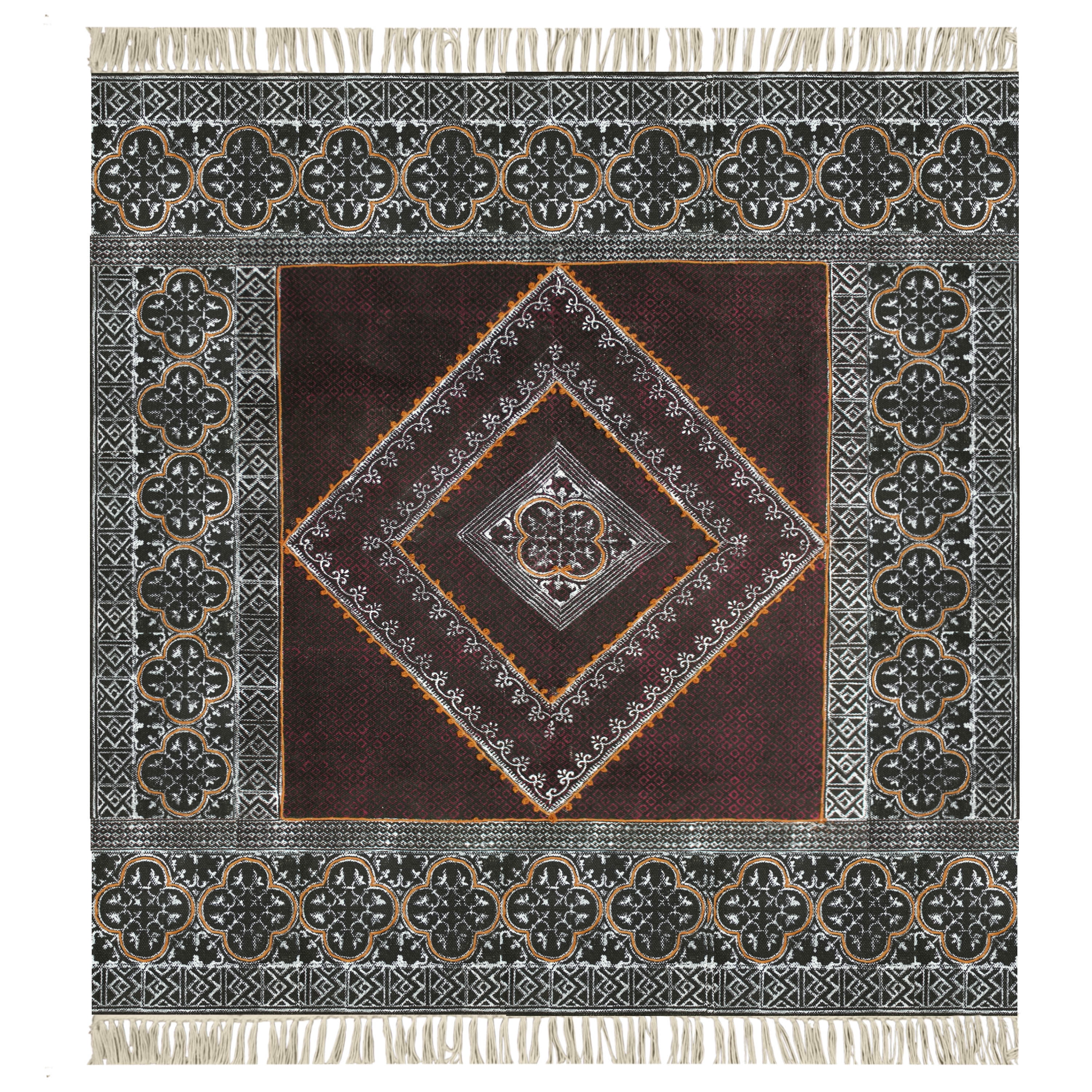 Casavani Block Printed Cotton Rug Black Square Bedroom Carpets Outdoor ...