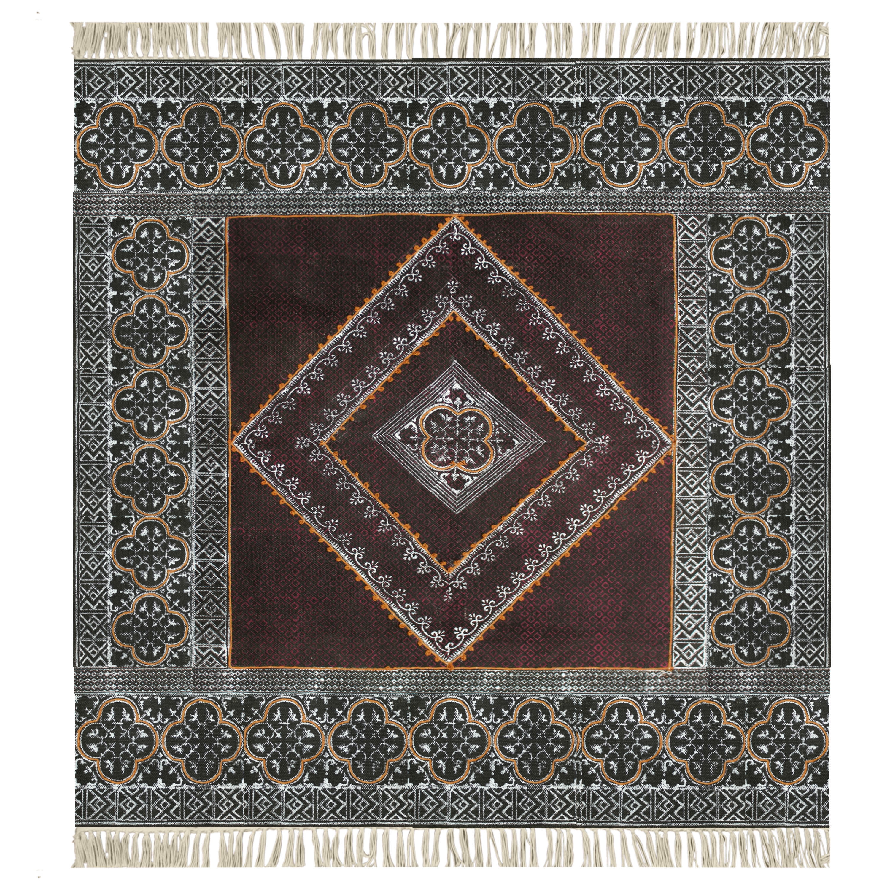Casavani Block Printed Cotton Rug Black Square Bedroom Carpets Outdoor ...