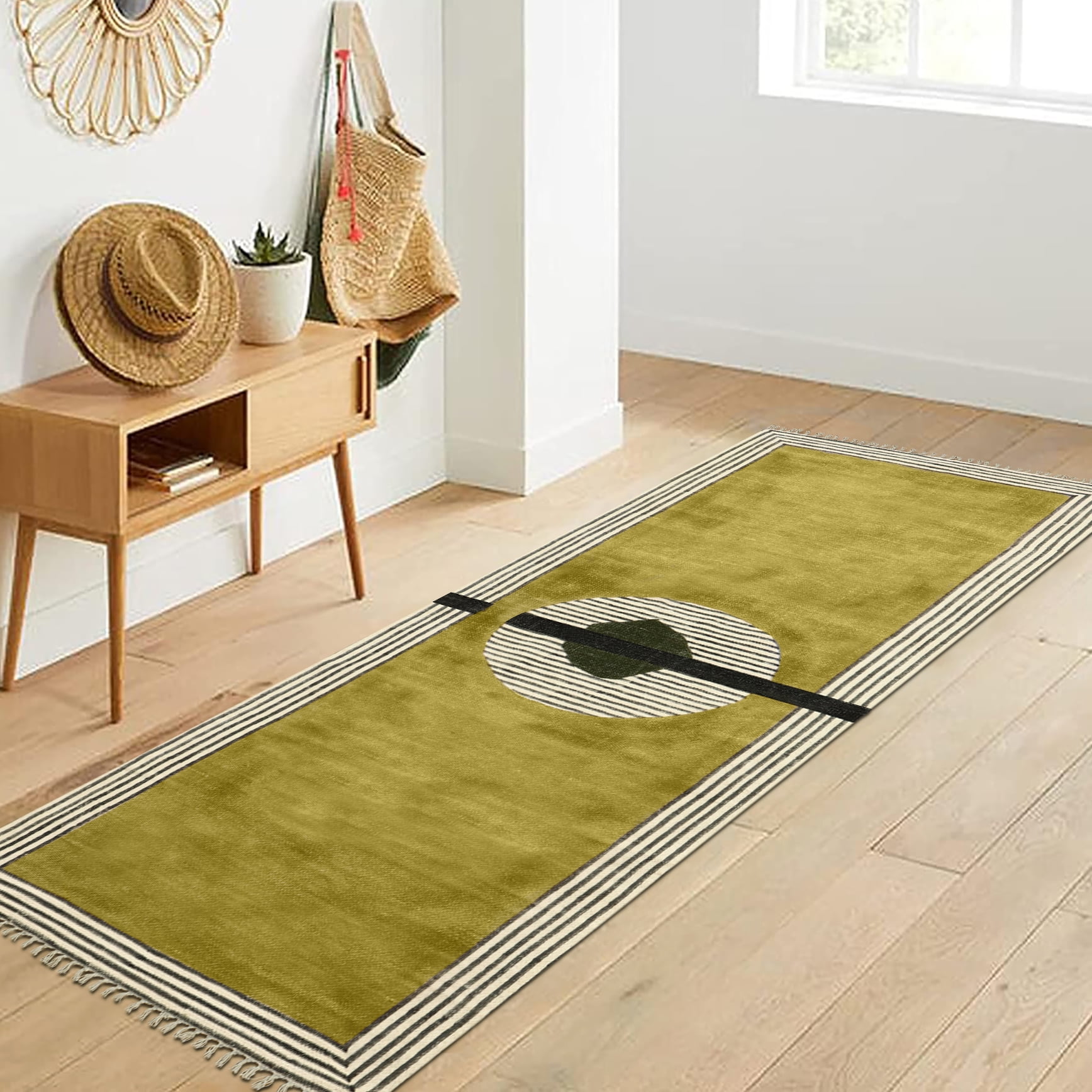 Casavani Block Printed Green Rug For Living Room 6'x9' Moroccan Cotton ...