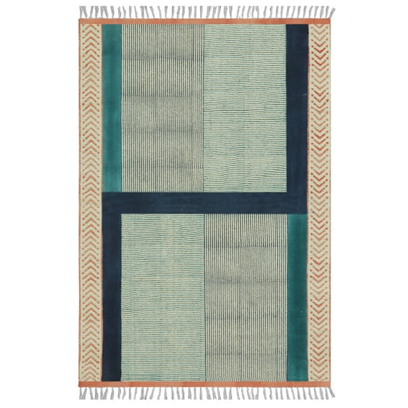 Casavani Blue Block Printed Square Area Rugs for Bedroom and Living Room, Ourdoor Patio Rug 8x8 feet